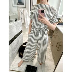 Luisa Et La Luna Blue/White Stripe Linen Wide leg Jumpsuit